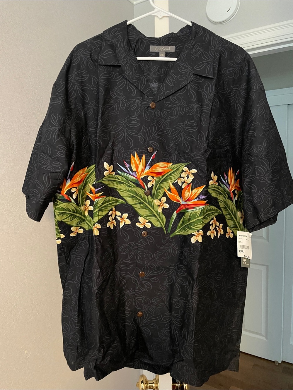 Black Tropical-Print Men's Camp Shirt